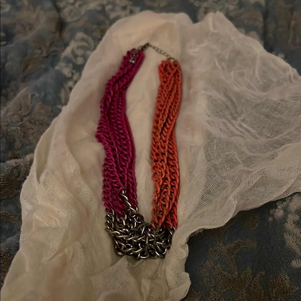 Pink and Orange Multi-Strand Beaded Necklace with Ornate Metal Clasp